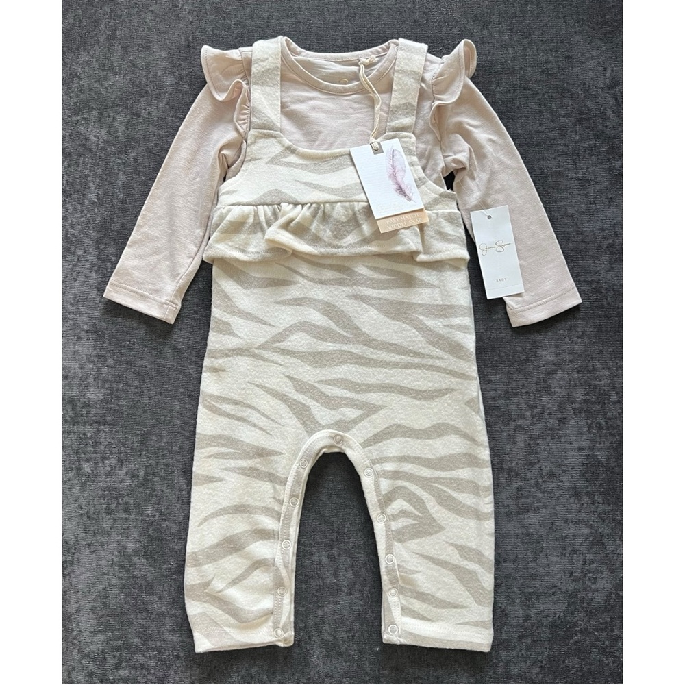 NWT Jessica Simpson Tan Zebra Overall Set Size 12 Months